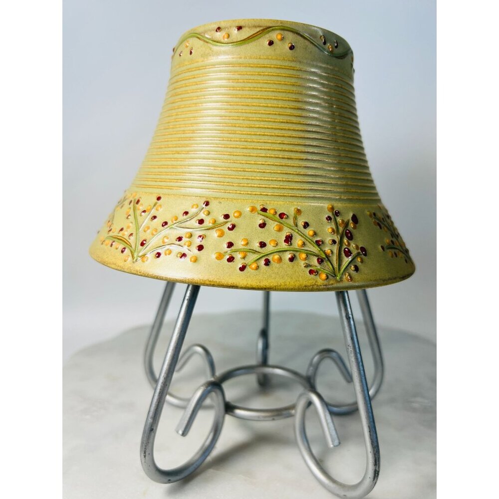 Yankee Candle Ceramic‎ Votive Holder With Stand  Avocado Green Floral Design